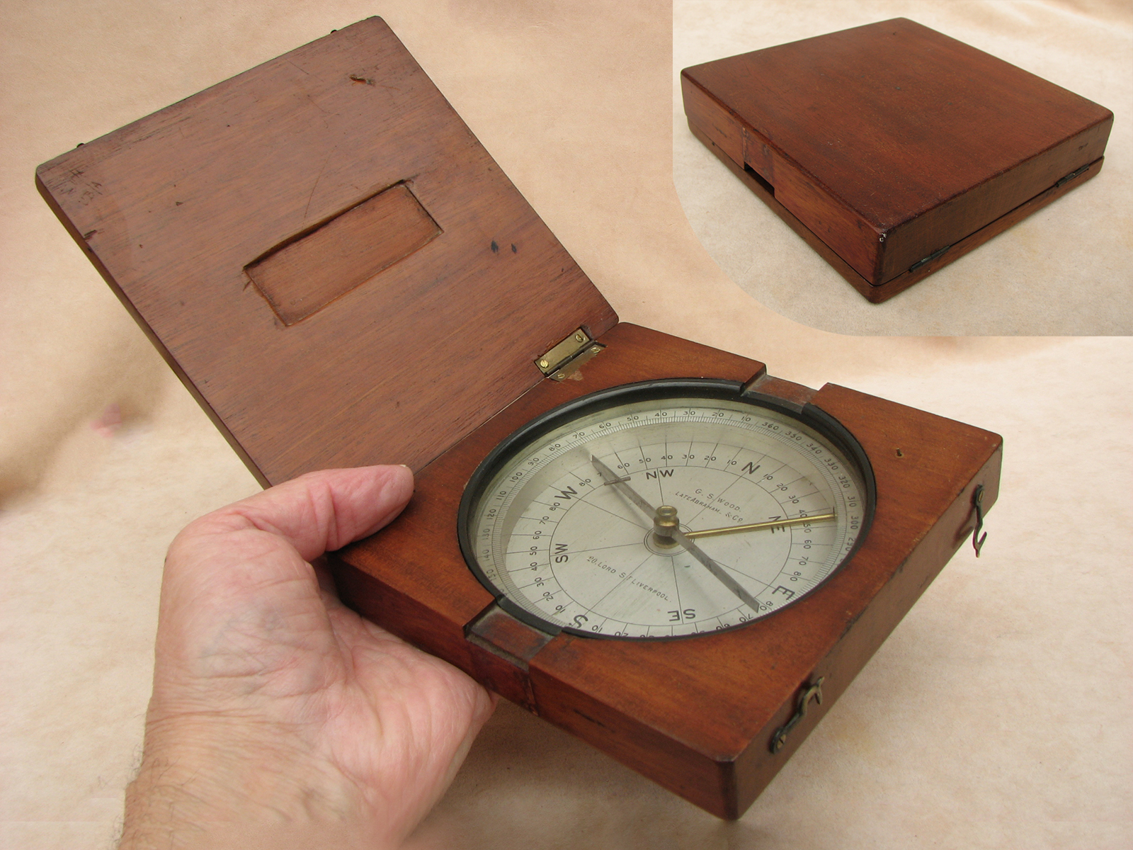 Large surveyors compass signed G.S.Wood. Late Abraham & Co